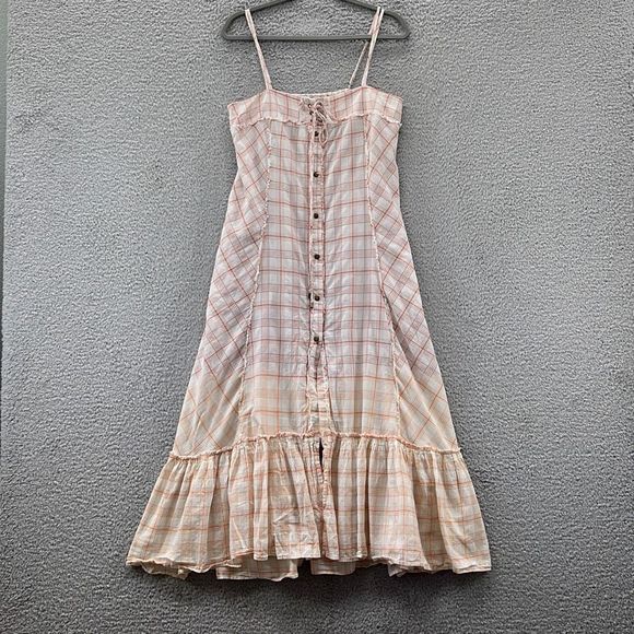 Free People Dresses & Skirts - Free People Plaid Maxi Dress | Boho Button Front M/L Hippie Fairy Grunge Peasant